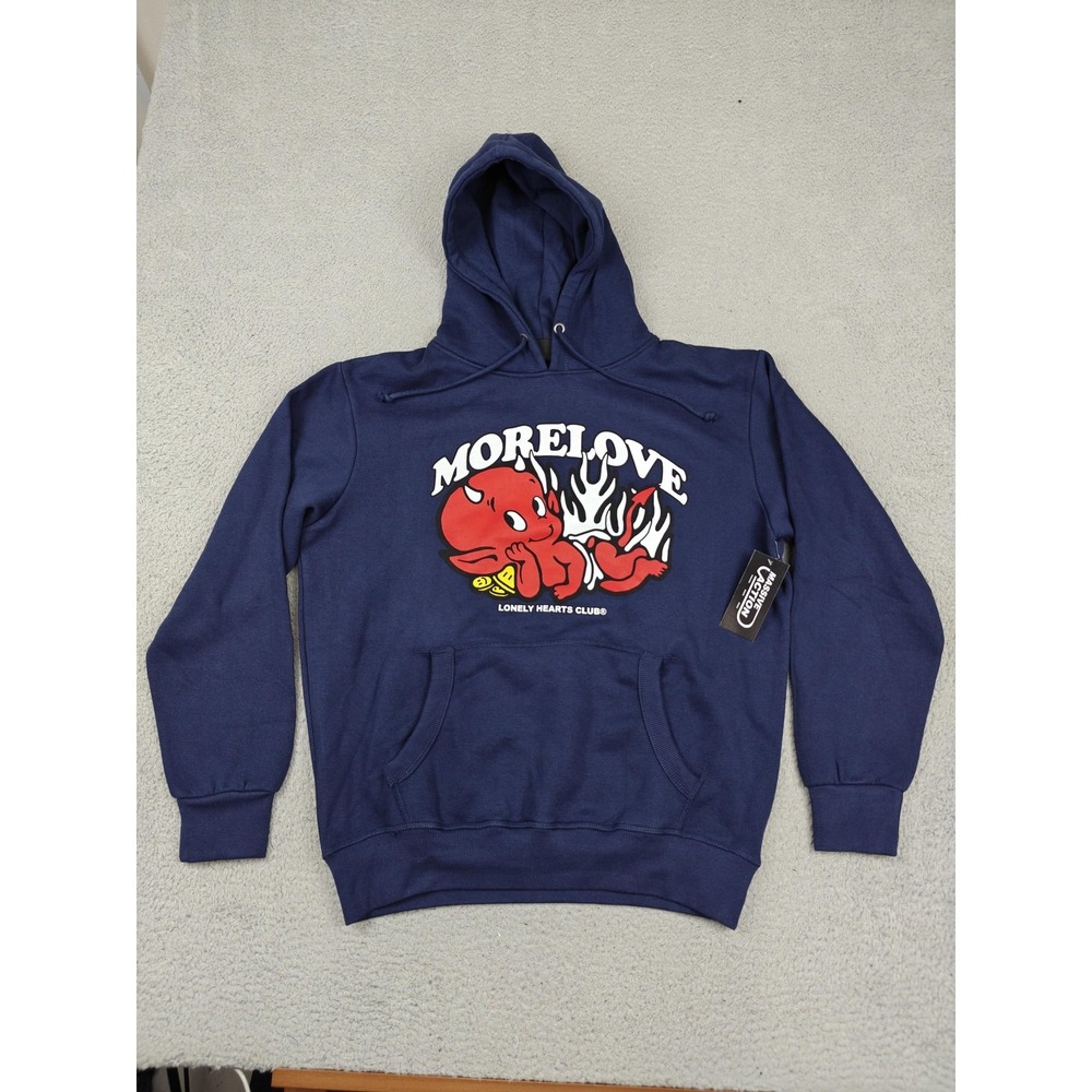 Massive Action Hoodie Mens Medium Blue More Love Lonely Hearts Club Graphic New